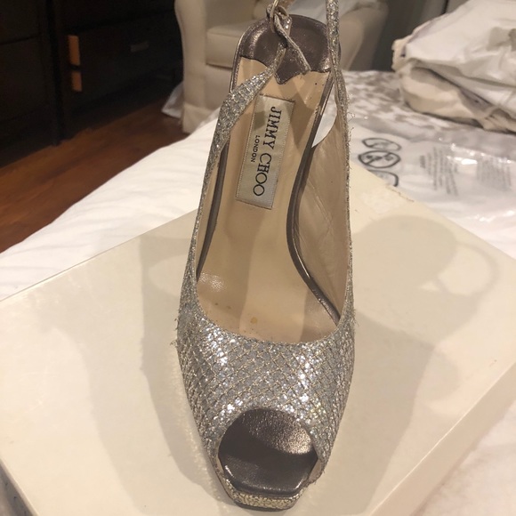 Jimmy Chu peep toe silver sandals